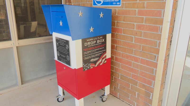 A flag receptacle box now sits outside Bay High School for worn and damaged flags.