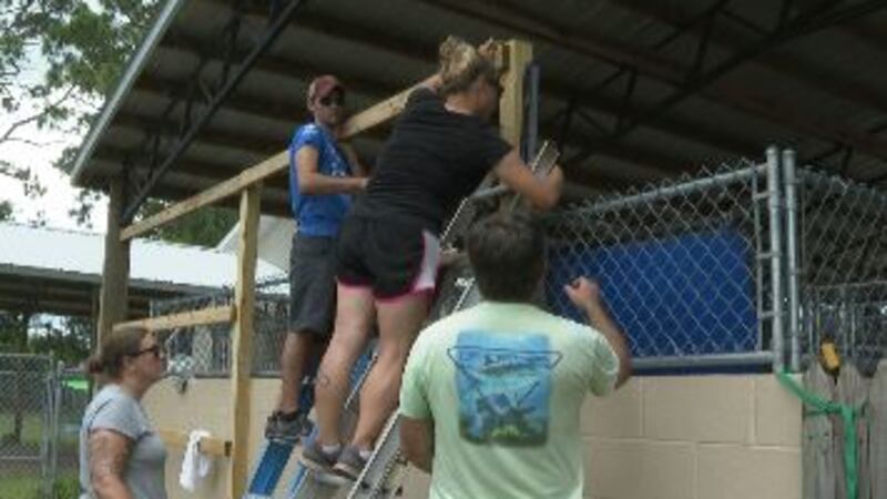 An outdoor quarantine area is built by volunteers at St. Joseph Bay Humane Society. (WJHG/WECP)