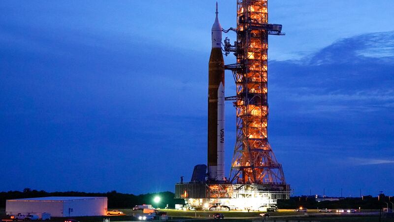 The NASA moon rocket slated for the Artemis mission to the moon rolls back to the Vehicle...