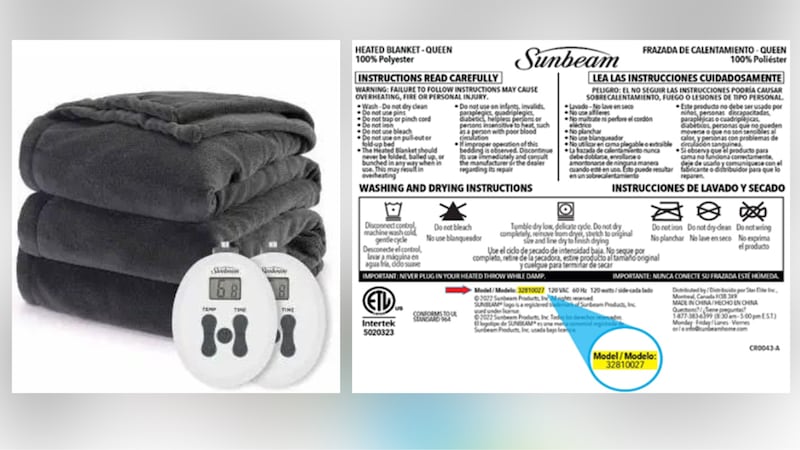 Sunbeam heated blankets have been recalled due to burn and fire hazards.